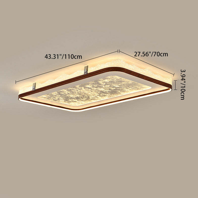 Chinese Frosted Smoky Acrylic Woodgrain LED Flush Light
