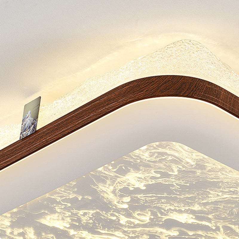 Chinese Frosted Smoky Acrylic Woodgrain LED Flush Light