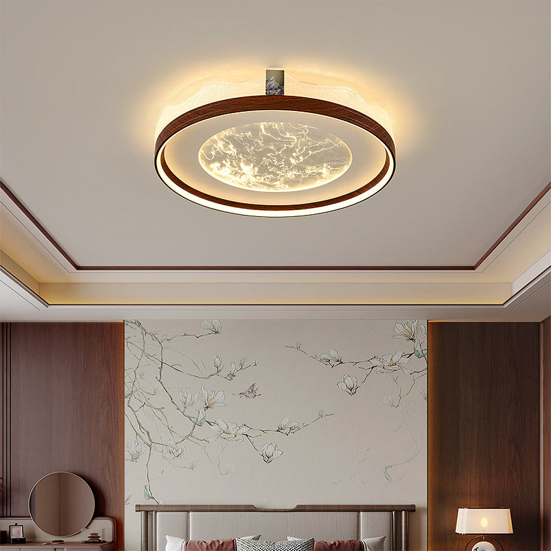 Chinese Frosted Smoky Acrylic Woodgrain LED Flush Light