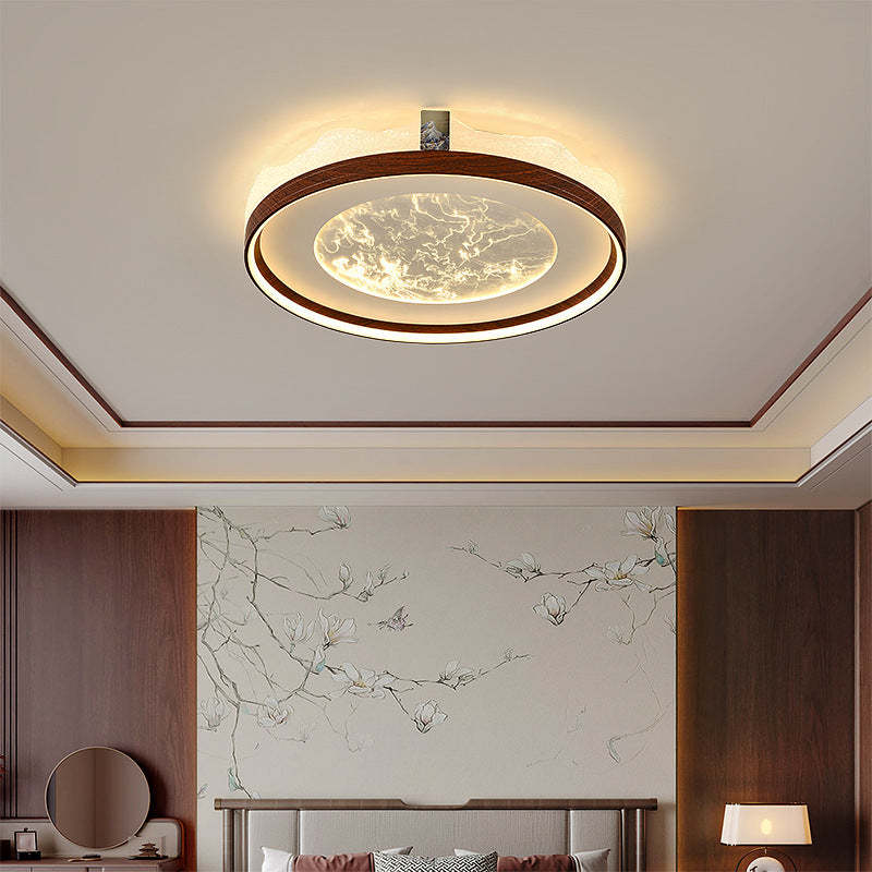 Chinese Frosted Smoky Acrylic Woodgrain LED Flush Light