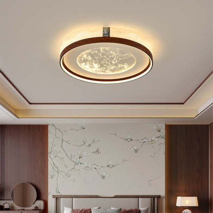 Chinese Frosted Smoky Acrylic Woodgrain LED Flush Light