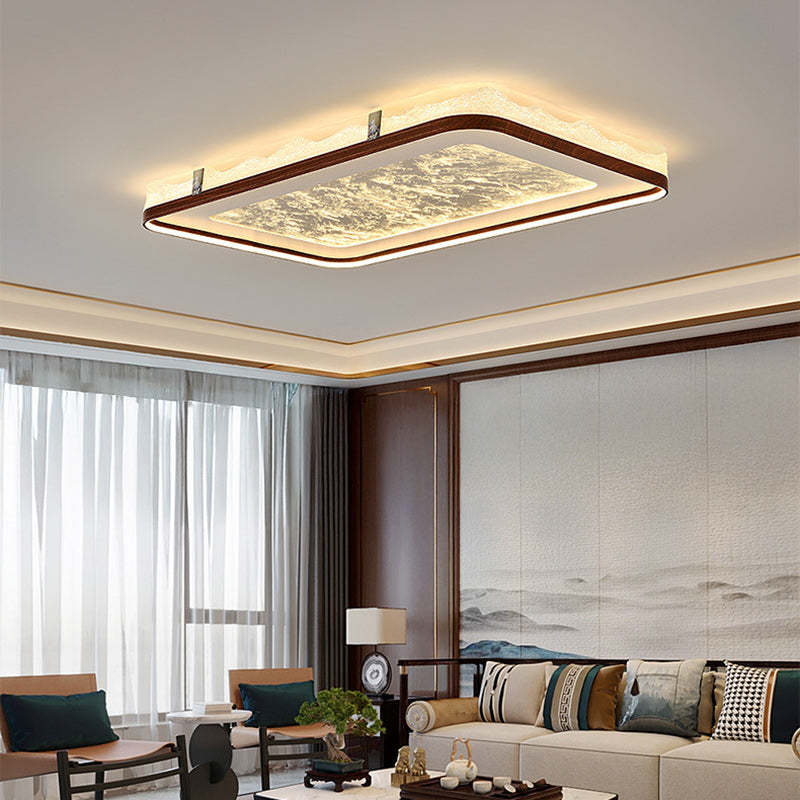 Chinese Frosted Smoky Acrylic Woodgrain LED Flush Light