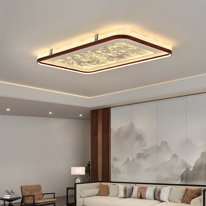 Chinese Frosted Smoky Acrylic Woodgrain LED Flush Light