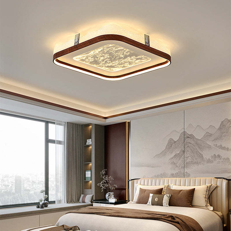 Chinese Frosted Smoky Acrylic Woodgrain LED Flush Light