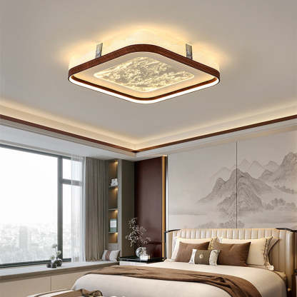 Chinese Frosted Smoky Acrylic Woodgrain LED Flush Light