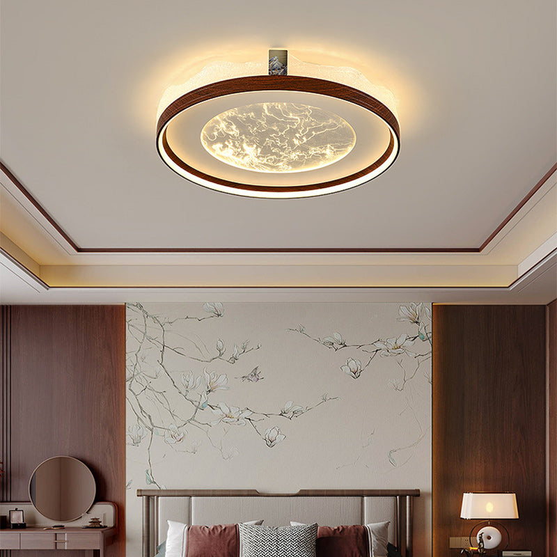 Chinese Frosted Smoky Acrylic Woodgrain LED Flush Light