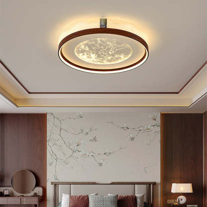 Chinese Frosted Smoky Acrylic Woodgrain LED Flush Light