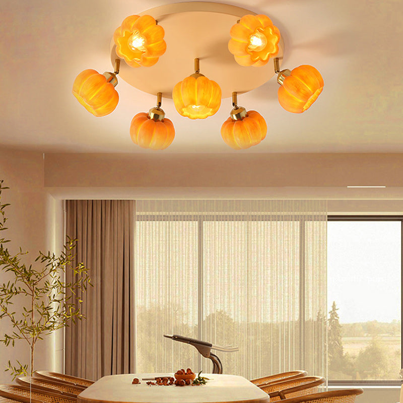 French Resin Pumpkin 3/5/6/7-Light Ceiling Light