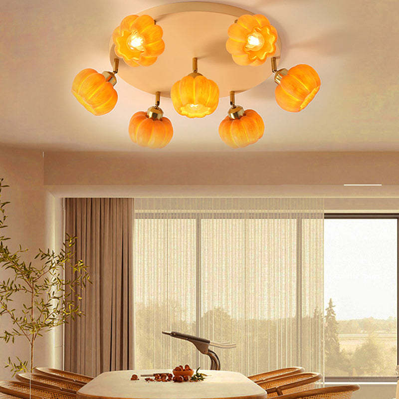 French Resin Pumpkin 3/5/6/7-Light Ceiling Light