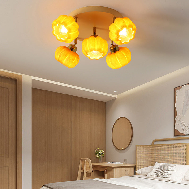 French Resin Pumpkin 3/5/6/7-Light Ceiling Light