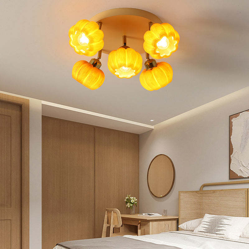 French Resin Pumpkin 3/5/6/7-Light Ceiling Light