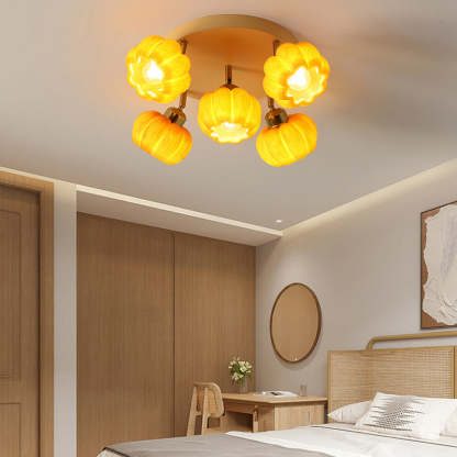 French Resin Pumpkin 3/5/6/7-Light Ceiling Light
