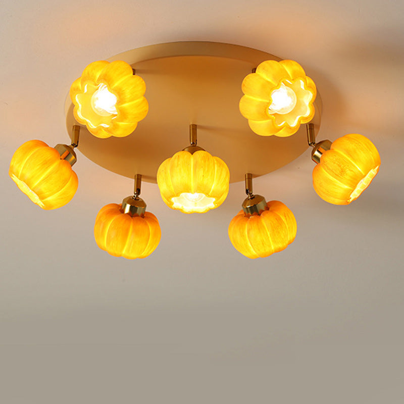 French Resin Pumpkin 3/5/6/7-Light Ceiling Light
