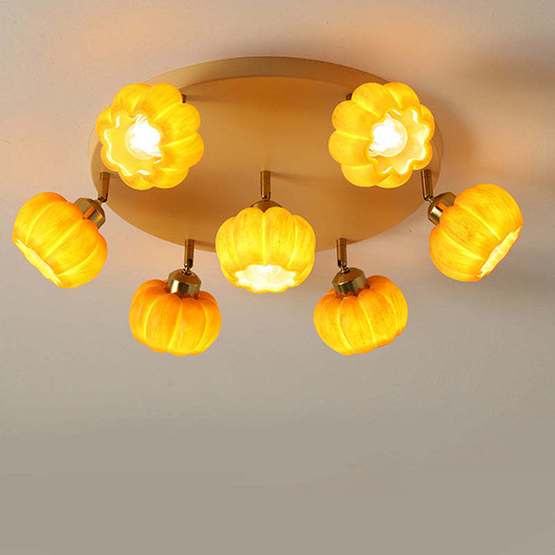 French Resin Pumpkin 3/5/6/7-Light Ceiling Light