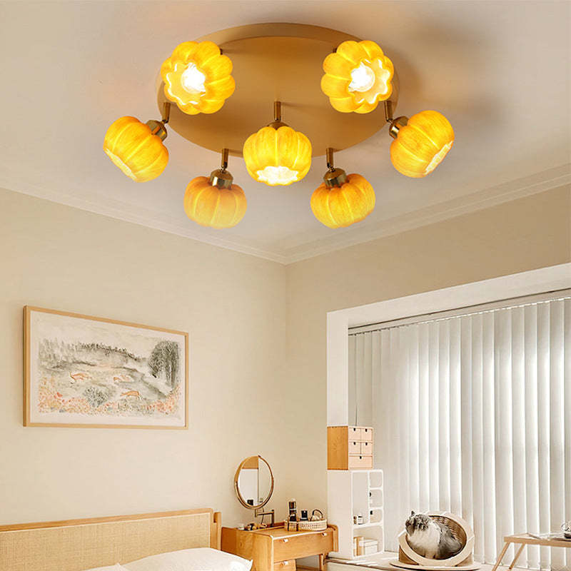 French Resin Pumpkin 3/5/6/7-Light Ceiling Light