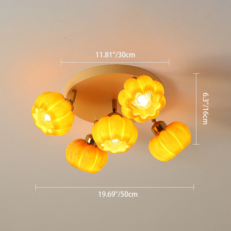 French Resin Pumpkin 3/5/6/7-Light Ceiling Light