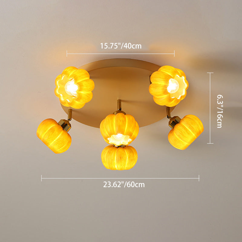 French Resin Pumpkin 3/5/6/7-Light Ceiling Light