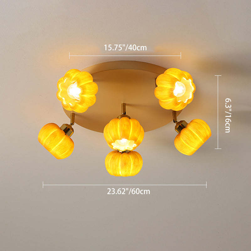 French Resin Pumpkin 3/5/6/7-Light Ceiling Light