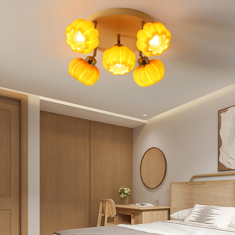 French Resin Pumpkin 3/5/6/7-Light Ceiling Light