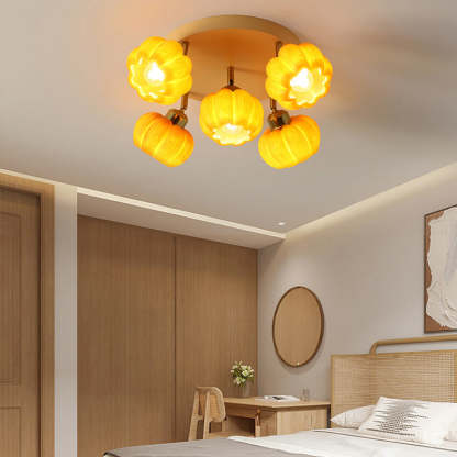 French Resin Pumpkin 3/5/6/7-Light Ceiling Light