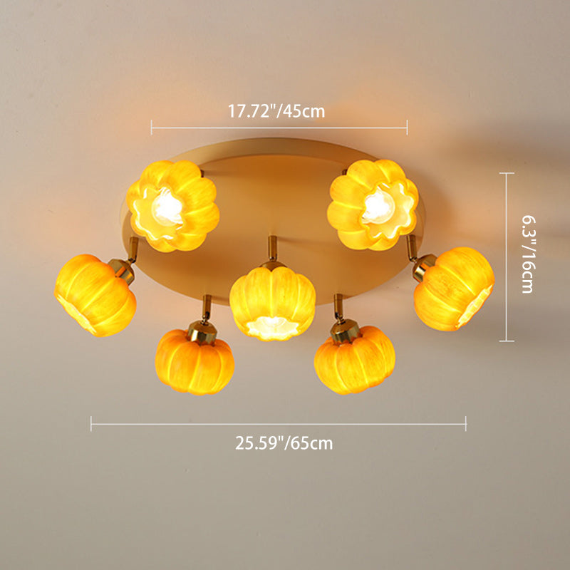 French Resin Pumpkin 3/5/6/7-Light Ceiling Light
