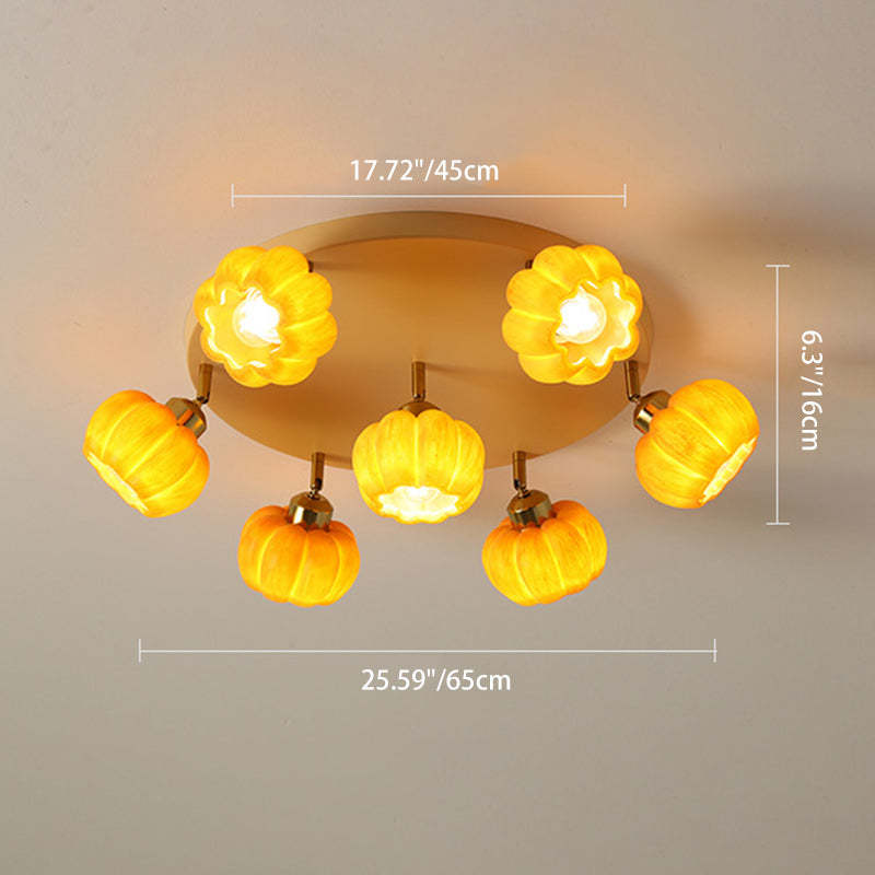 French Resin Pumpkin 3/5/6/7-Light Ceiling Light