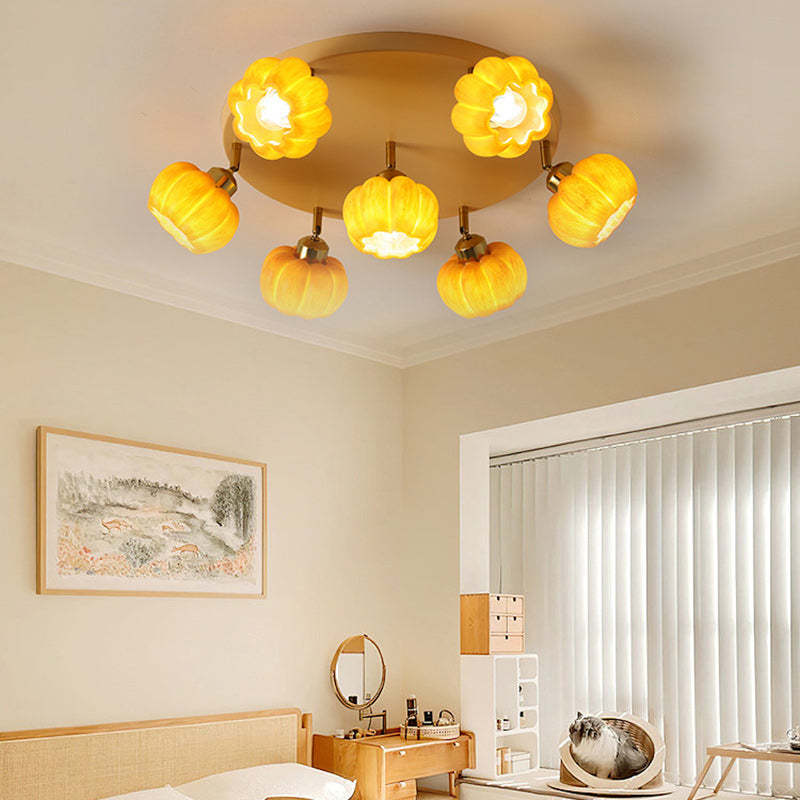 French Resin Pumpkin 3/5/6/7-Light Ceiling Light
