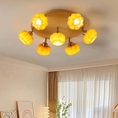 French Resin Pumpkin 3/5/6/7-Light Ceiling Light