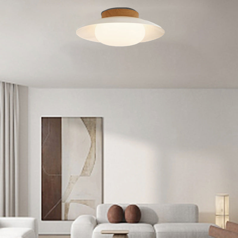 Scandinavian Cream Round Dome Metal Acrylic LED Flush Light