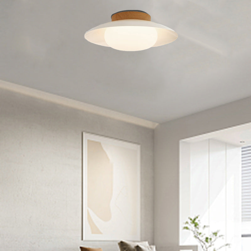 Scandinavian Cream Round Dome Metal Acrylic LED Flush Light