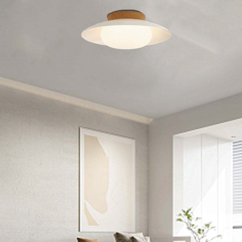 Scandinavian Cream Round Dome Metal Acrylic LED Flush Light