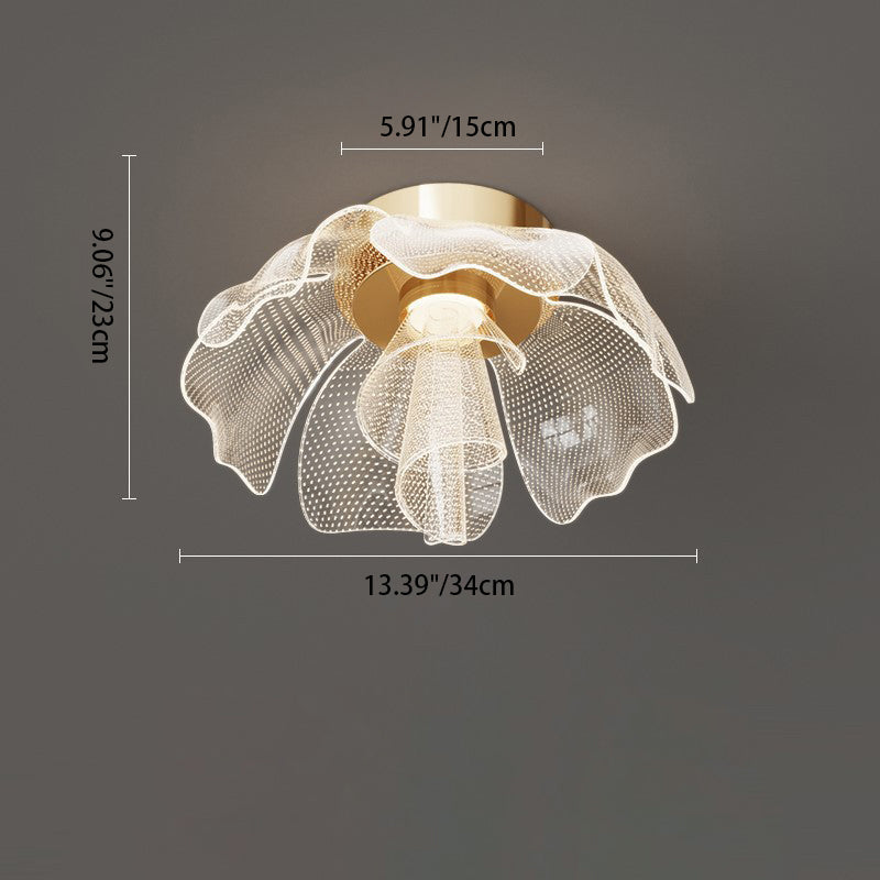 Modern Luxury Flower Petal Dome Iron Acrylic LED Flush Mount Ceiling Light For Bedroom