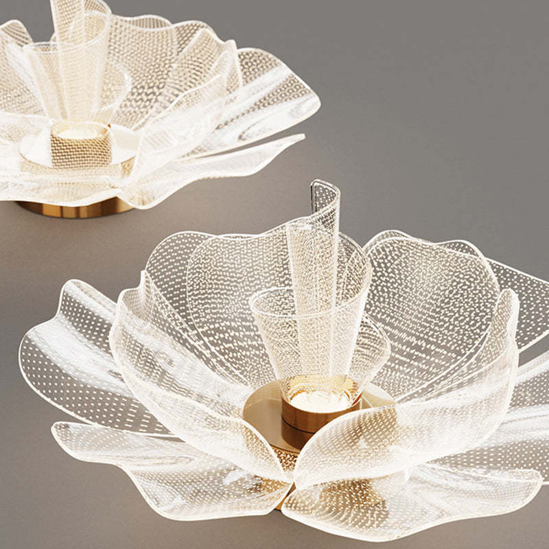 Modern Luxury Flower Petal Dome Iron Acrylic LED Flush Mount Ceiling Light For Bedroom