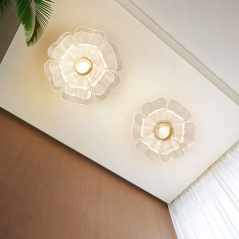 Modern Luxury Flower Petal Dome Iron Acrylic LED Flush Mount Ceiling Light For Bedroom