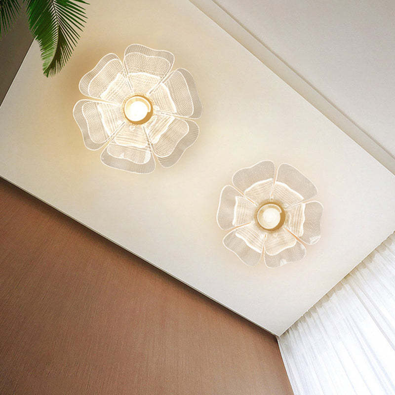 Modern Luxury Flower Petal Dome Iron Acrylic LED Flush Mount Ceiling Light For Bedroom