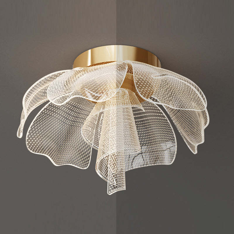 Modern Luxury Flower Petal Dome Iron Acrylic LED Flush Mount Ceiling Light For Bedroom