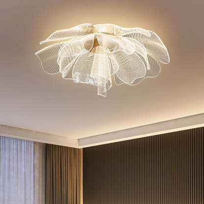 Modern Luxury Flower Petal Dome Iron Acrylic LED Flush Mount Ceiling Light For Bedroom