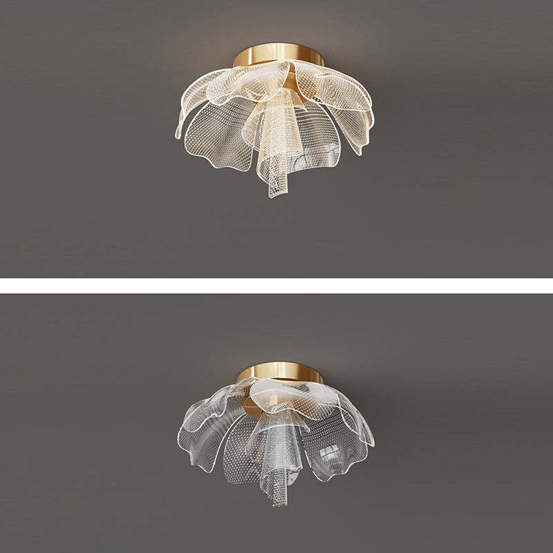 Modern Luxury Flower Petal Dome Iron Acrylic LED Flush Mount Ceiling Light For Bedroom