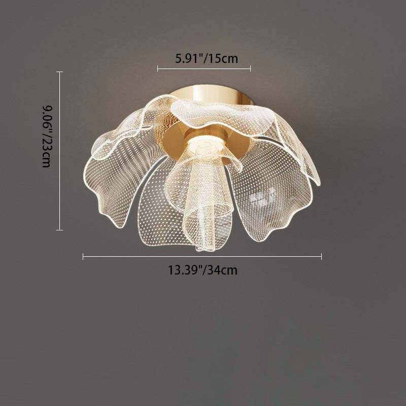 Modern Luxury Flower Petal Dome Iron Acrylic LED Flush Mount Ceiling Light For Bedroom
