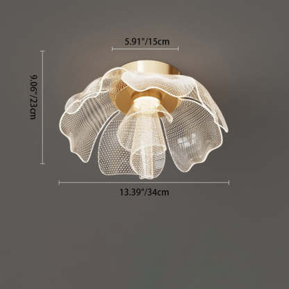 Modern Luxury Flower Petal Dome Iron Acrylic LED Flush Mount Ceiling Light For Bedroom