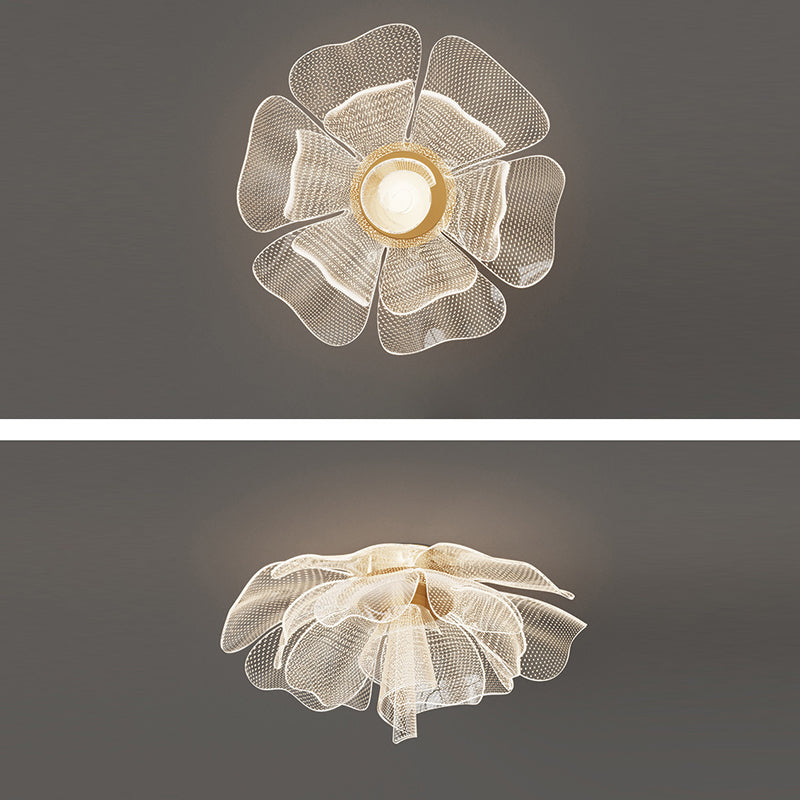 Modern Luxury Flower Petal Dome Iron Acrylic LED Flush Mount Ceiling Light For Bedroom