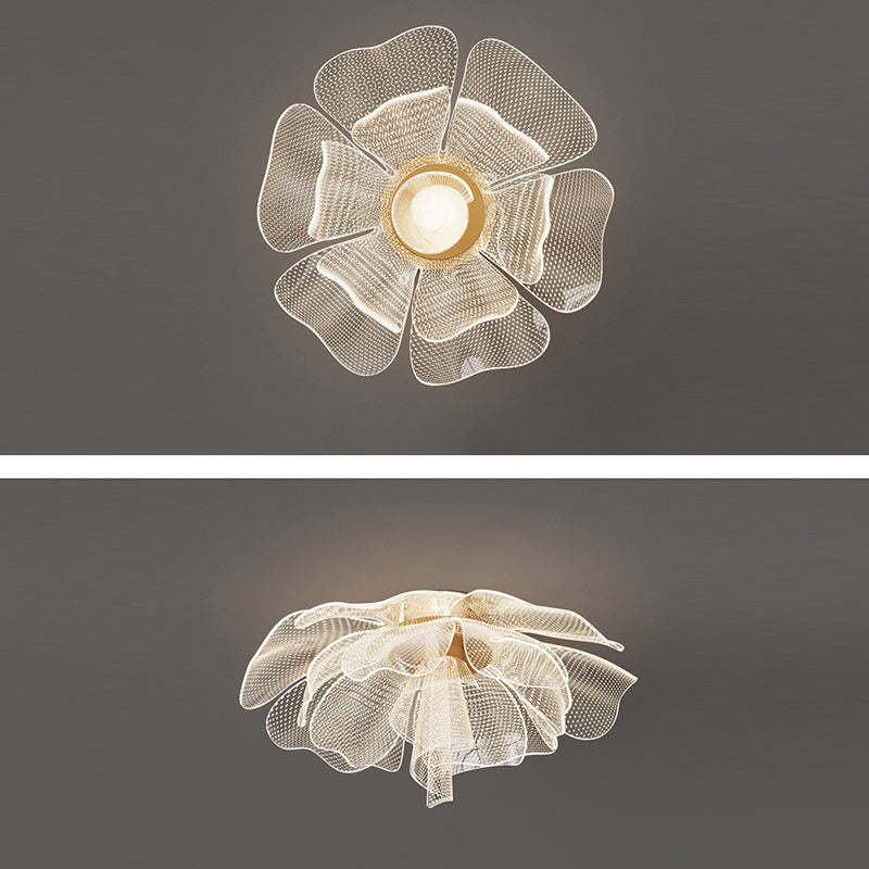 Modern Luxury Flower Petal Dome Iron Acrylic LED Flush Mount Ceiling Light For Bedroom