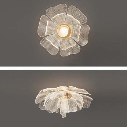 Modern Luxury Flower Petal Dome Iron Acrylic LED Flush Mount Ceiling Light For Bedroom