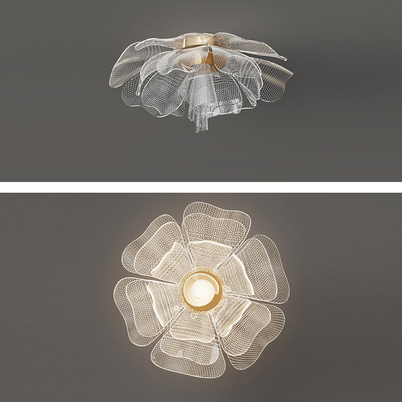 Modern Luxury Flower Petal Dome Iron Acrylic LED Flush Mount Ceiling Light For Bedroom
