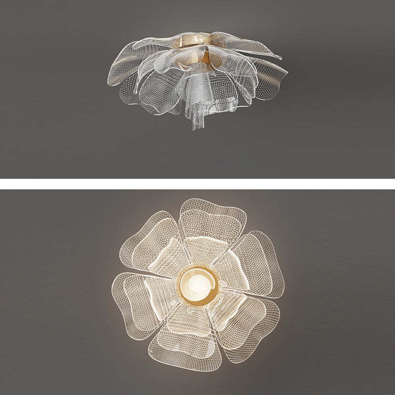 Modern Luxury Flower Petal Dome Iron Acrylic LED Flush Mount Ceiling Light For Bedroom