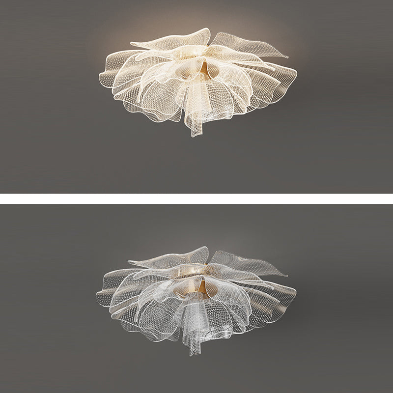 Modern Luxury Flower Petal Dome Iron Acrylic LED Flush Mount Ceiling Light For Bedroom
