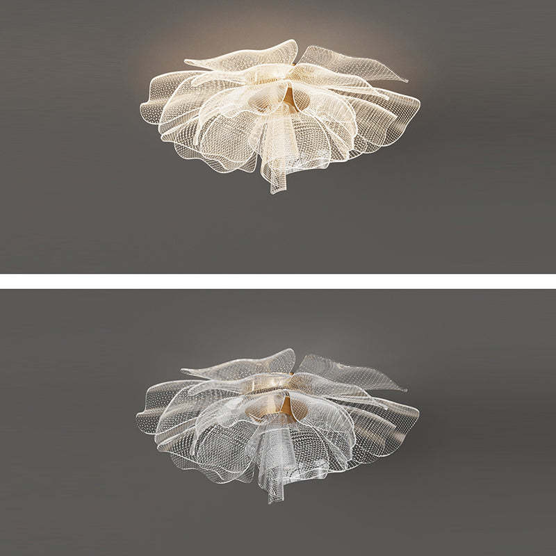 Modern Luxury Flower Petal Dome Iron Acrylic LED Flush Mount Ceiling Light For Bedroom