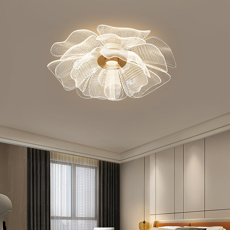 Modern Luxury Flower Petal Dome Iron Acrylic LED Flush Mount Ceiling Light For Bedroom