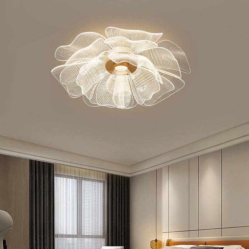 Modern Luxury Flower Petal Dome Iron Acrylic LED Flush Mount Ceiling Light For Bedroom
