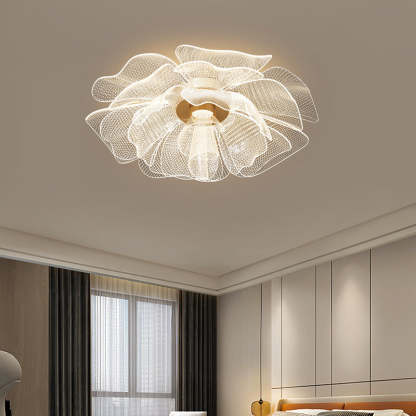 Modern Luxury Flower Petal Dome Iron Acrylic LED Flush Mount Ceiling Light For Bedroom